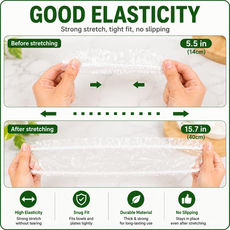 100PCS Disposable Stretch Food Covers, Elastic Kitchen Bowl & Plate Lids, Plastic Wrap Alternative for Food Storage & Leftovers Preservation